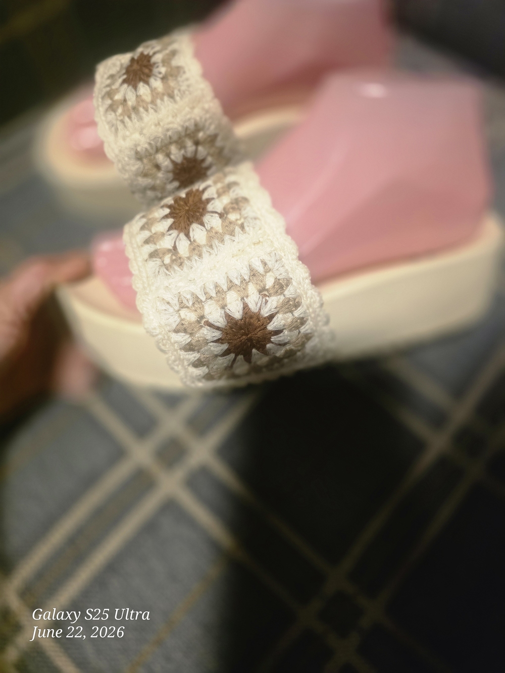Dirty Laundry Pink Platform Sandals with Cream Crochet Straps